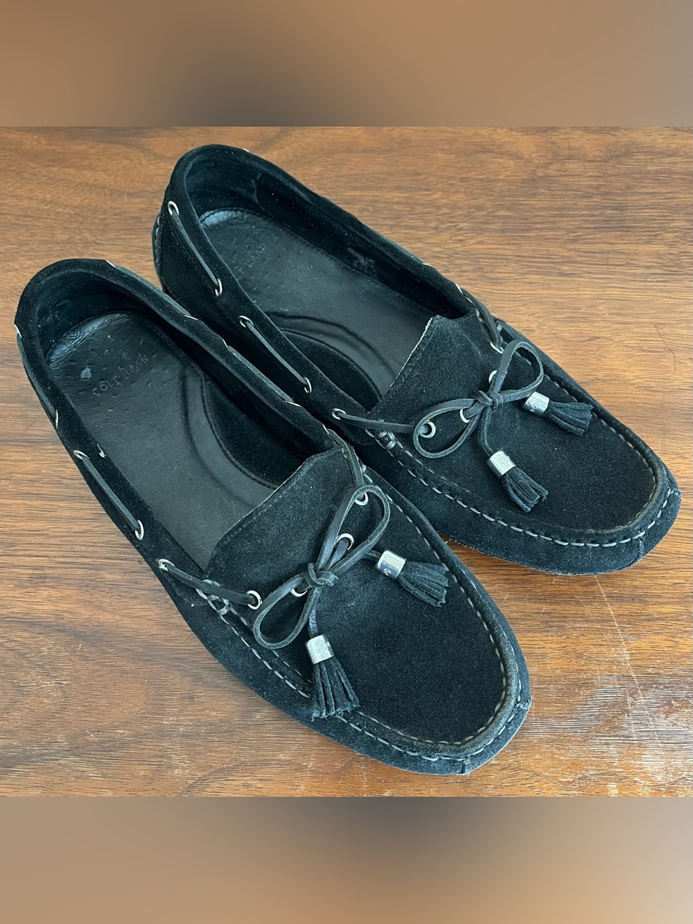 Cole Haan Black Suede Tassel Driving Loafers